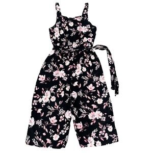 Xhilaration Women's Black/Pink Floral Cropped Wide Leg Jumpsuit Size L